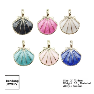 Detailed view of colorful shell-shaped alloy pendants with drip oil finish, 2.1x2.4cm