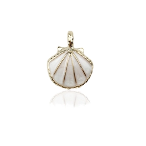Golden sea shell pendant with white enamel inlay for DIY jewelry and hair accessories