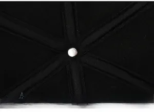 Detail of reinforced seams and silver rivet inside a men winter baseball cap crown