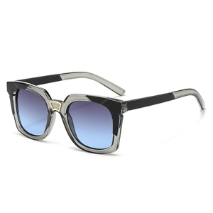 Square frame sunglasses in black and translucent grey with purple gradient lenses