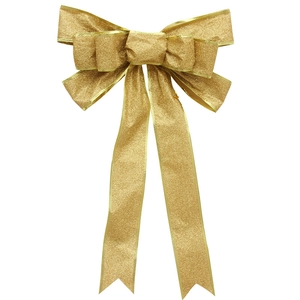 Sparkling gold glitter Christmas bow ornament for festive tree decoration and party decor