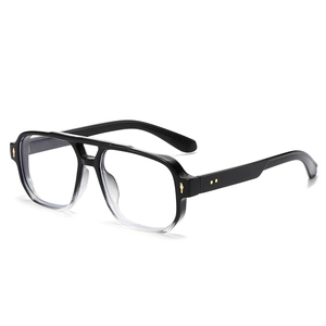 Classic black square aviator glasses with double bridge and golden metal accents