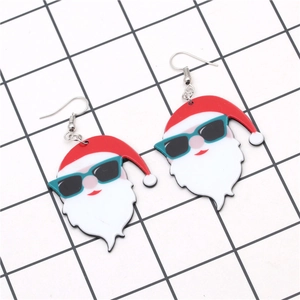 Cool Santa Claus earrings with blue sunglasses made of red and white acrylic