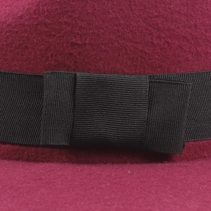 Classic wine red wool felt fedora hat with elegant black grosgrain ribbon bow decoration