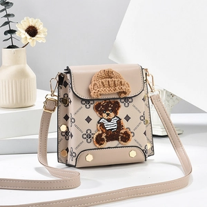 Beige crossbody phone bag with FOSIDIRI bear embroidery and vintage floral pattern