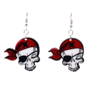 Boucles d'oreilles crâne pirate d'Halloween avec foulard rouge et cache-œil pour fête