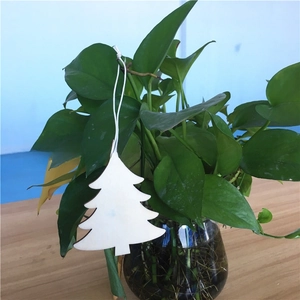 Minimalist white Christmas tree wooden hanging ornament with rope for holiday party decor