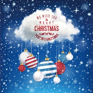 Close-up of festive Christmas window stickers with hanging baubles and holiday greetings