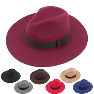 Classic wool fedora hat for men and women with wide brim and elegant ribbon band trim