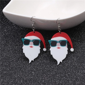 Cool Santa Claus earrings wearing sunglasses made of acrylic for Christmas festive jewelry