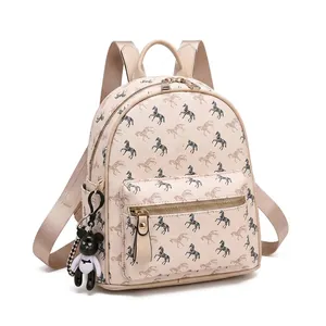 Detailed macro view and model showcase of a large horse print leather backpack
