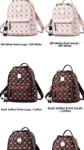 Comparison of large and small PU leather backpacks in beige and brown printed patterns