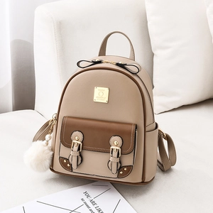 Sac À Dos Mode Pour Femmes Cuir PU Grande Capacité Couleur Contrastée Sac De Voyage Décontracté Avec Pompon Et Nœud