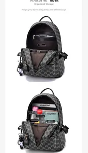 Détail de l'intérieur du sac à dos avec compartiments pour iPad 9,7 pouces et accessoires