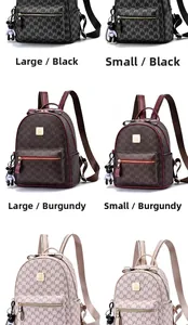Comparaison détaillée de sacs à dos monogrammes en noir et bordeaux, tailles L et S