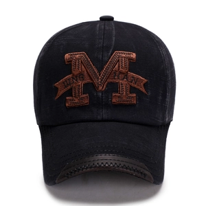 Herren Vintage Gewaschene Baumwolle Baseballkappe Mit Buchstaben M Stickerei Distressed Verstellbare Outdoor Sonnenhut Mit Lederbesatz