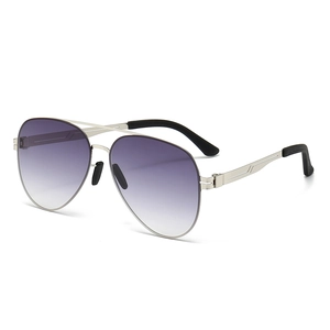 Classic silver stainless steel aviator sunglasses with purple gradient lenses