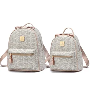 Size chart for large and small soft leather backpacks with detailed product dimensions