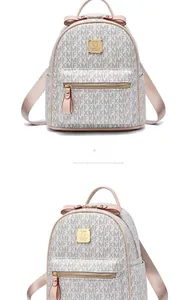 Front and side views of mini backpack with MFX letter print and gold logo plate