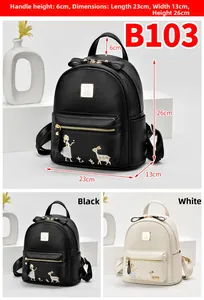 Guide des tailles détaillé pour mini sac à dos avec dimensions 23x13x26cm et broderie