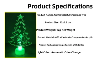Detail showing dimension and color-changing light of the acrylic Christmas tree lamp