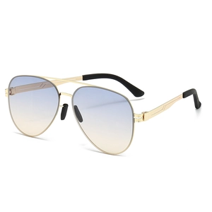 Mens aviator sunglasses with double bridge stainless steel frame and gradient lenses