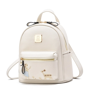 Mini sac à dos beige en similicuir pour femme avec broderie et détails dorés