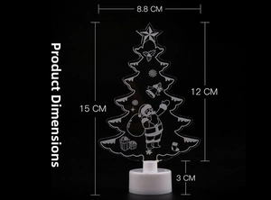 Detailed dimensions of a 15cm LED acrylic Christmas tree light with Santa Claus engraving