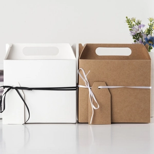 Kraft Paper Gift Boxes With Handle Ribbon And Blank Tag Rectangular Packaging For Wedding Party Favors Minimalist