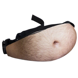 Funny realistic belly fanny pack with hairy skin print and adjustable black strap