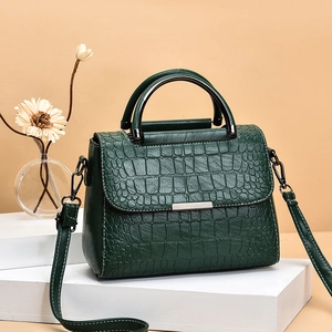 Women Shoulder Bag Crocodile Embossed PU Leather Small Square Crossbody Handbag With Round Metal Handle Trendy Versatile