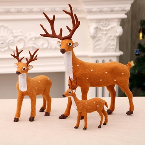 Simulation Christmas Reindeer Ornament Plush Flocking Standing Deer Statue For Desktop Festive Holiday Home Decor