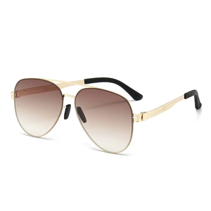 Classic gold double-bridge aviator sunglasses with brown gradient lenses for men