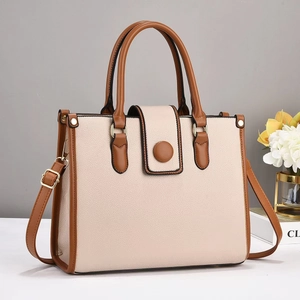 Sac À Main Femme Cuir PU Grainé Litchi Bloc De Couleur Grande Capacité Sac Bandoulière Avec Sangle Réglable Mode Quotidien