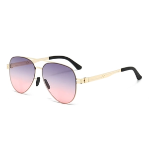 Classic pilot sunglasses with gold stainless steel frame and purple gradient lenses
