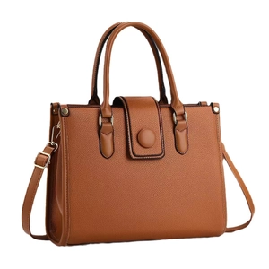 Sac fourre-tout en cuir litchi marron pour femme avec bandoulière et métal doré