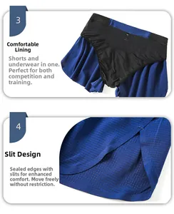 Macro detail of men's sports shorts showing 2-in-1 inner liner and side split hem design