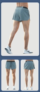 Detail of breathable mesh fabric on men's running shorts with a hidden zipper back pocket