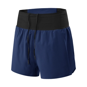 Men's quick-dry double-layer running shorts with wide elastic waistband and breathable mesh