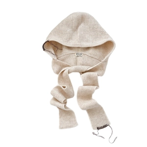 Cagoule tricotée d'hiver avec écharpe intégrée et coutures contrastées pour homme et femme