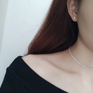 Elegant 925 sterling silver tennis necklace and matching round zircon stud earrings set