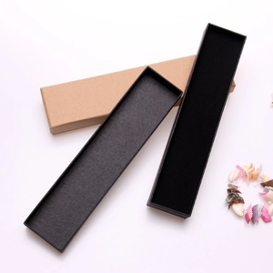 Rectangle kraft paper jewelry gift box with black sponge lining for necklaces and pens