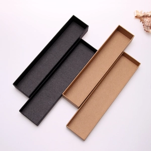 Rectangular kraft and black jewelry gift boxes for necklaces shown from a top-down view
