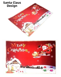 Detail of Santa Claus and snowman printing on absorbent Christmas floor mat