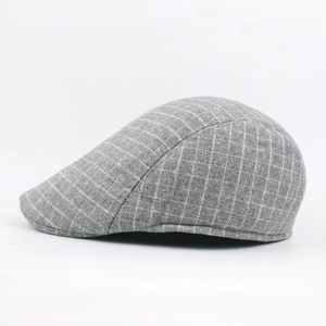 Retro grey plaid newsboy cap with classic British style wool texture for outdoor warmth