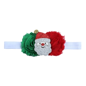 Fascia natalizia per neonati con fiori di chiffon e toppa di Babbo Natale glitterata