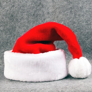Dicke Weihnachtsmanmütze aus Plüsch mit rotem Stoff und weißem Kunstpelzbesatz