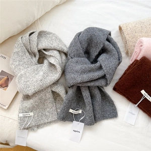 Winter Knit Scarf For Women Solid Color Warm Thick Soft Wool Polyester Nylon Acrylic Spandex Blend Ribbed Neck Warmer