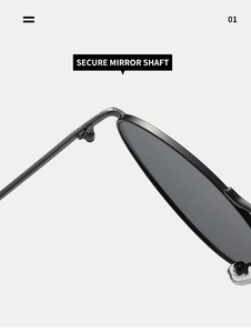 Macro shot of reinforced metal hinges on black cat-eye sunglasses for enhanced durability