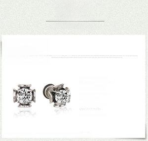 Detailed view of titanium steel cross earrings with black zircon and dimensions info